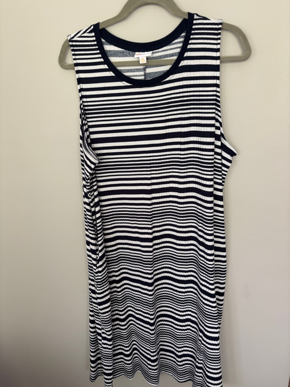 LuLaRoe Black and White Striped Midi Dress with pockets